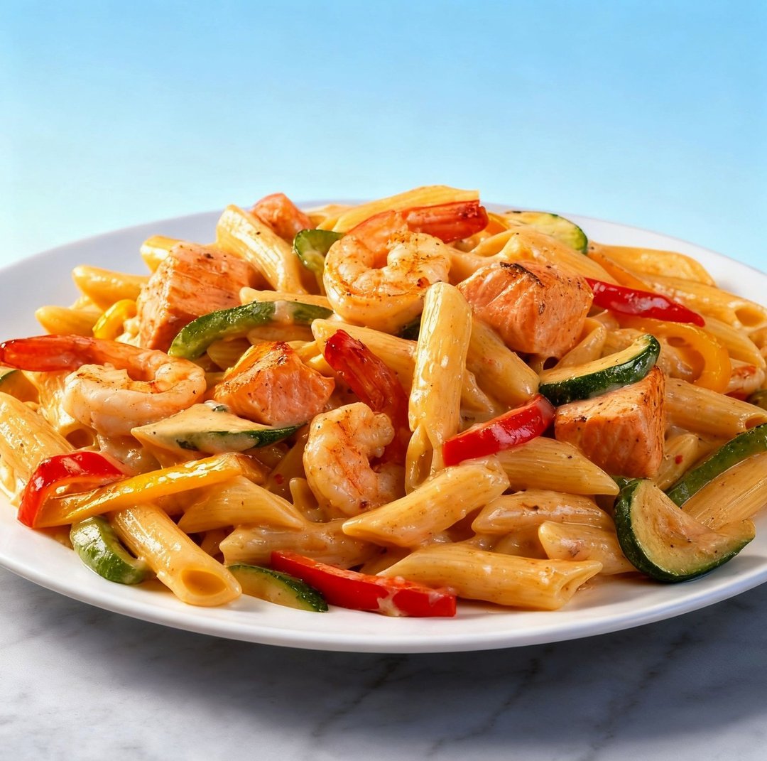 Surf & Turf Pasta (Salmon and Shrimp)